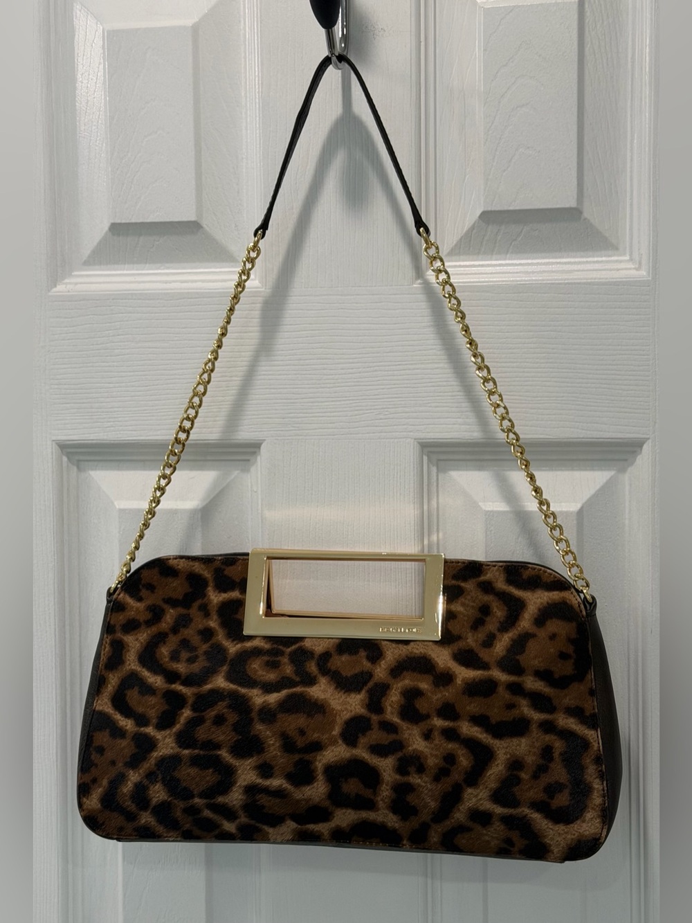 Michael Kors Leopard Print Shoulder Bag with Gold Chain